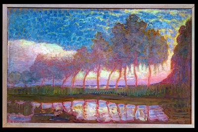 Fila de onze choupos em vermelho, amarelo, azul e verde, 1908 de Piet Mondrian